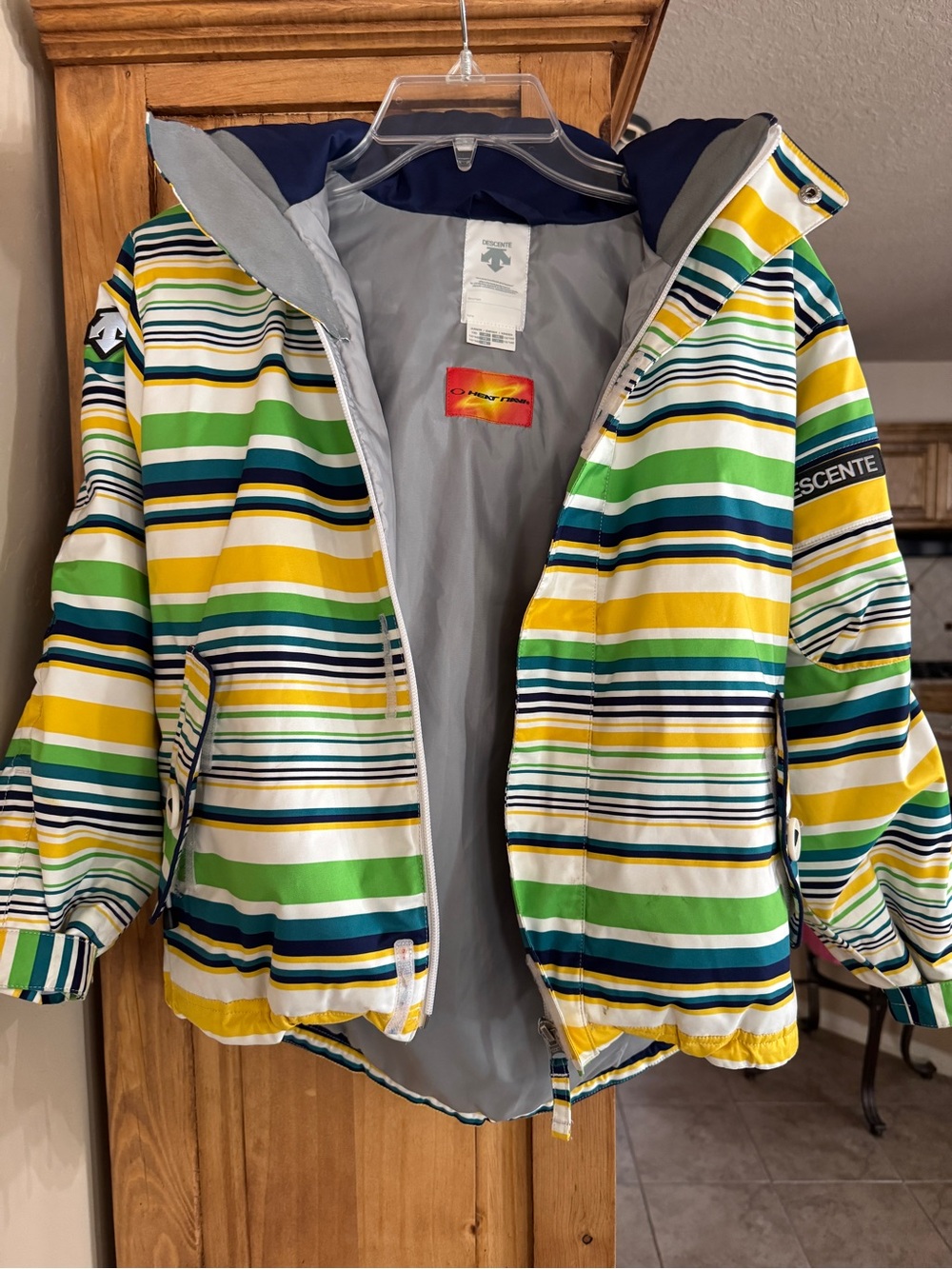 Descente Kids Multicolor Striped Puffer Jacket - Green, Yellow, Blue